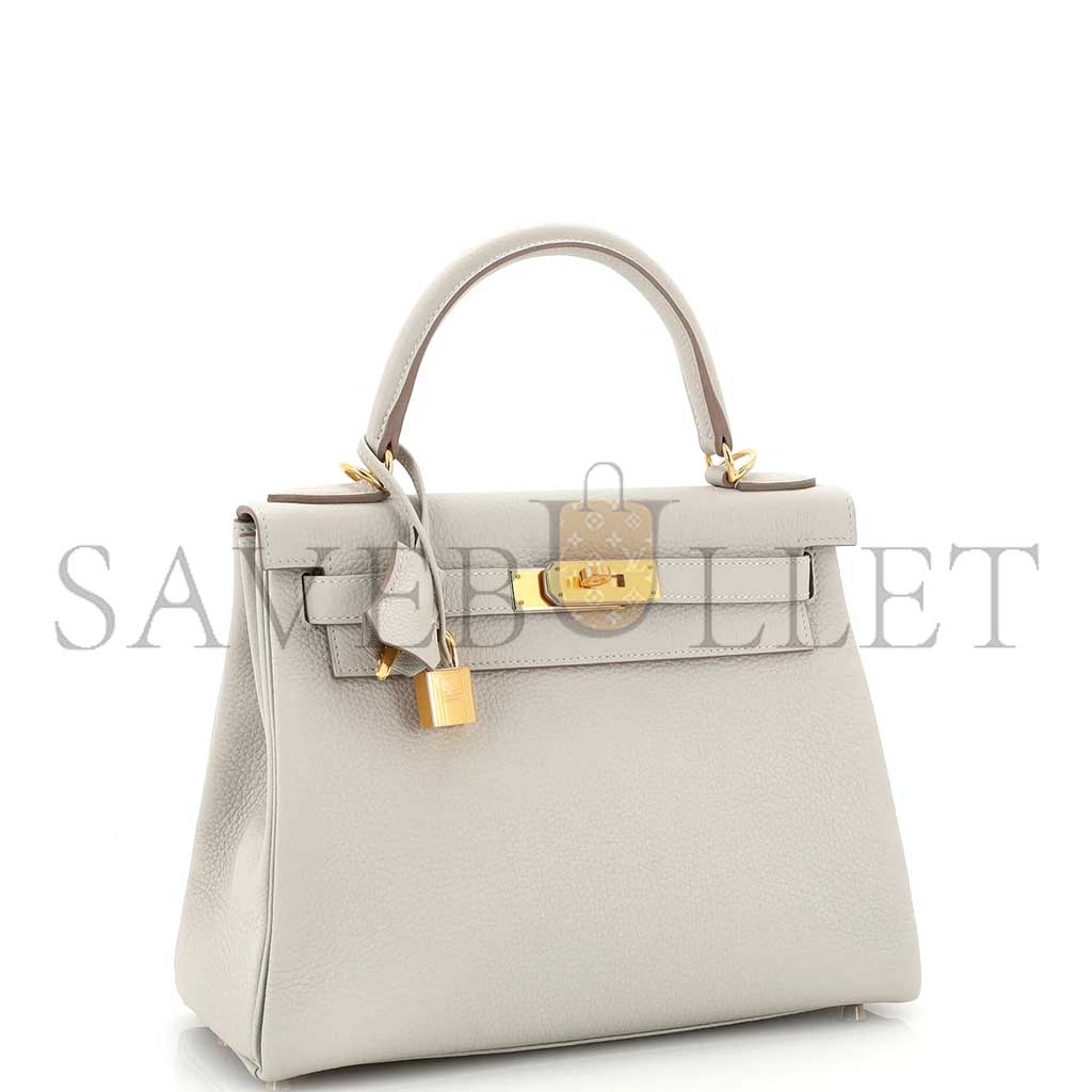 HERMÈS KELLY 28 HANDBAG MUSHROOM TOGO WITH GOLD HARDWARE (28*22*10cm) 